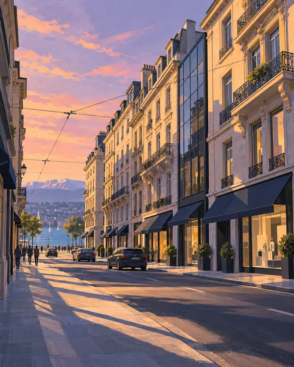 Carte postale illustrée : Rue du Rhône.