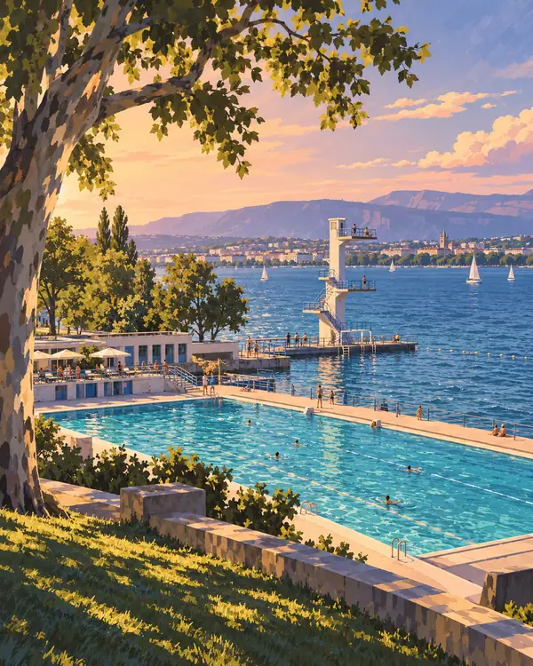Carte postale illustrée : Genève-Plage.