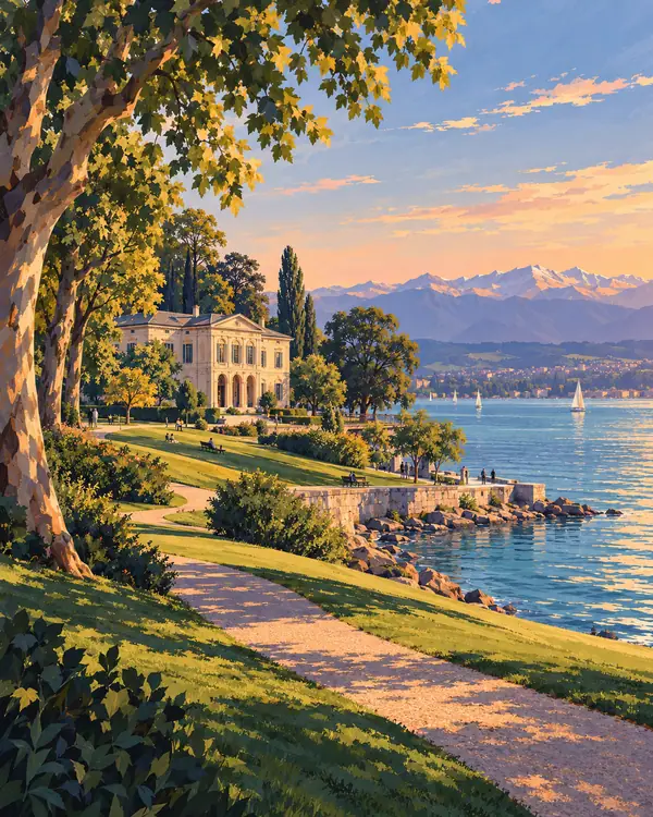 Carte postale illustrée : Perle du Lac.